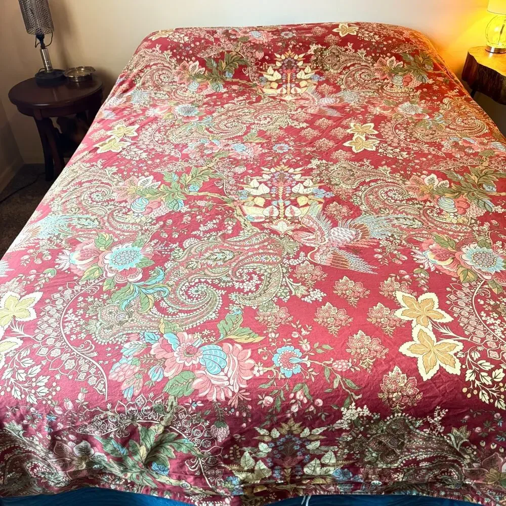 Pottery Barn King Duvet Cover Clara Palampore Red Floral Paisley Bird RETIRED